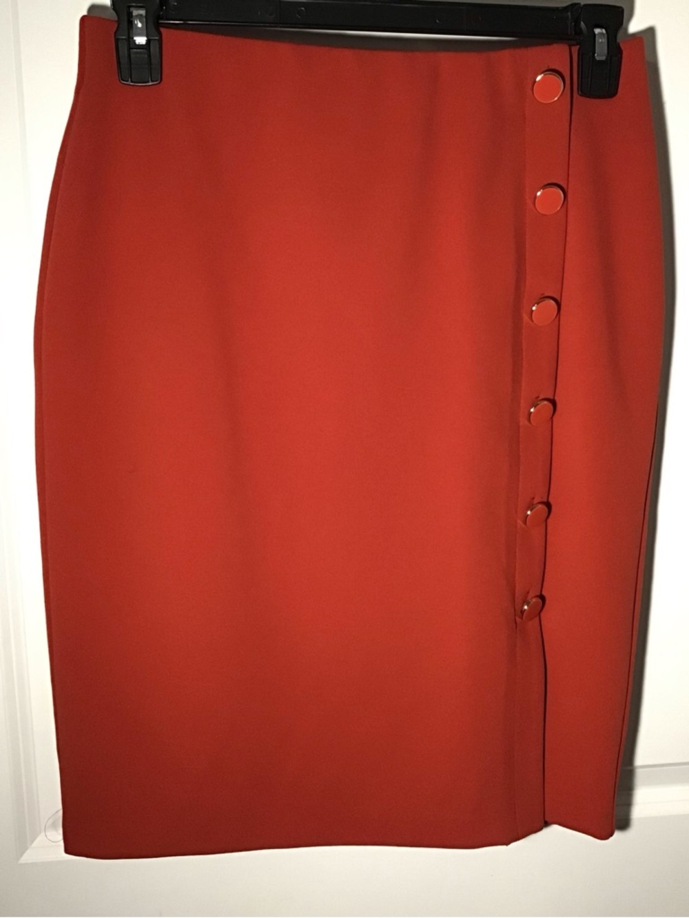 NYC Rust-Red Button-Trim Pencil Skirt Size M